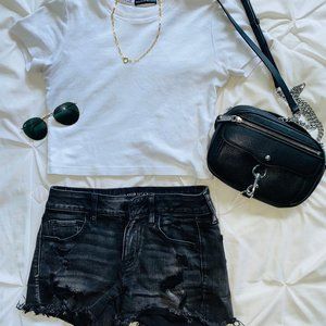 AE Black Distressed Denim Shorts